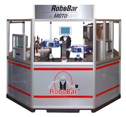 Motoman&apos;s dual-arm RoboBar is capable of vending draft beer, mixed drinks and soft drinks, and uses a magnetic card scanner to a