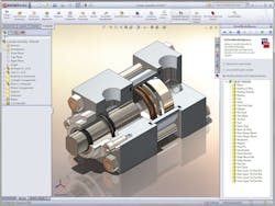 SolidWorks CAD cylinder assembly screenshot.