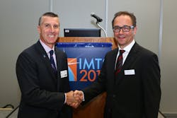 Douglas Woods, AMT President, and Wolfgang Pech, Senior v.p., Deutsche Messe AG. Douglas Woods, AMT President, and Wolfgang Pech, Senior v.p., Deutsche Messe AG.