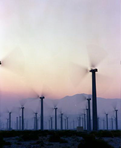 Seawest wind farm near Palm Springs, CA, at sunset.