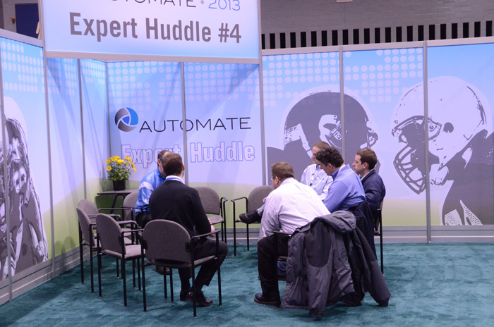 Students attending Automate 2013 took advantage of &ldquo;expert huddles,&rdquo; small, intimate encounters with automation experts held right on the show floor.