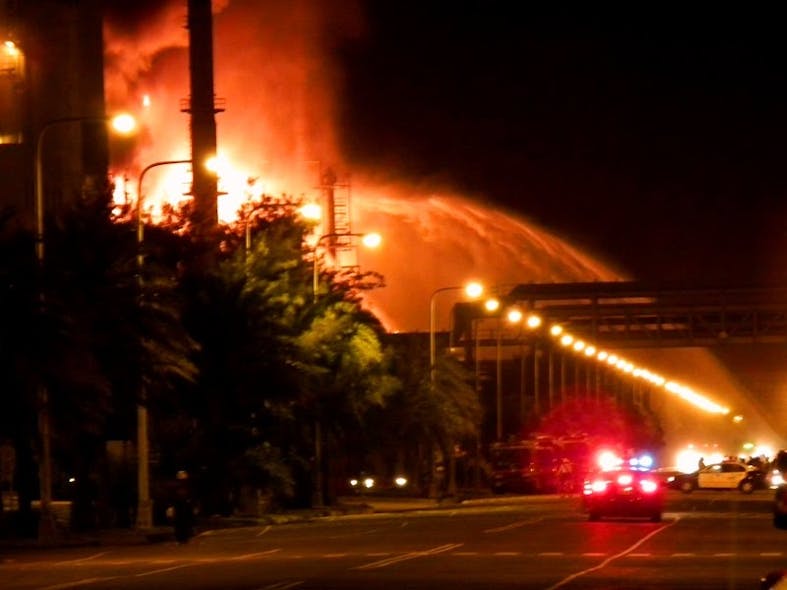 This fire at Formosa Plastics in Taiwan in late July 2010 was eighth in series of fires that caused the plants to be shut down by the government, then have to be recertified by T&Uuml;V. Photo source: http://taiwansousa.blogspot.com /MFCU.