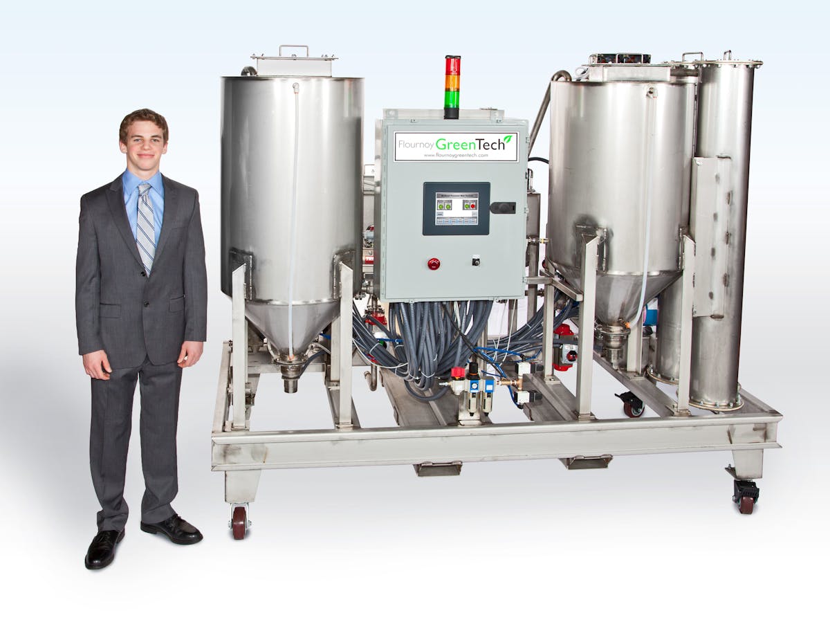 Sam Flournoy with his automated biodiesel processor.