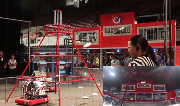 Texas Torque's SONIC robot successfully aims Frisbees at its target for regional competitions.