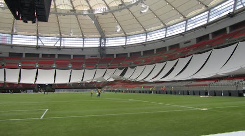 This photo shows the retractable panels used in BC Place.