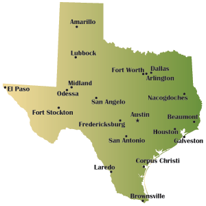Major cities in Texas.