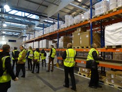 Cool Chain attendees view the ambient storage area in Luxair Cargo&rsquo;s new Pharma &amp; Healthcare Hub. The facility can accommodate 1,270 Euro pallets of 15&deg;C to 25&deg;C product.