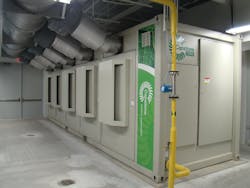 Five 200 kW Capstone microturbines are packaged in a single container. Five 200 kW Capstone microturbines are packaged in a single container.