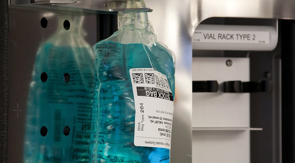 RIVA, an automated compounding system from Intelligent Hospital Systems, prepares 50-1,000 mL IV bags, and can also prepare low- concentration dilution bags for pediatric dosing.