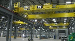 For this metal industry plant, the production goal was seven-minute cycles per crane to move metal coils weighing 1 to 20 tons. For this metal industry plant, the production goal was seven-minute cycles per crane to move metal coils weighing 1 to 20 tons.