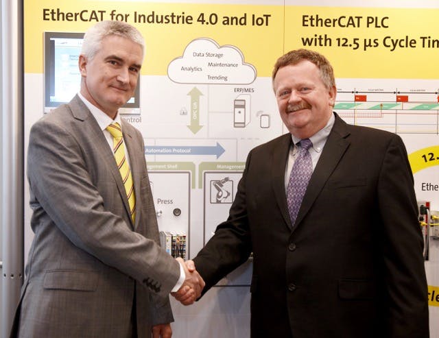 Martin Rostan of EtherCAT Technology Group (left) and Tom Burke of OPC Foundation (right)