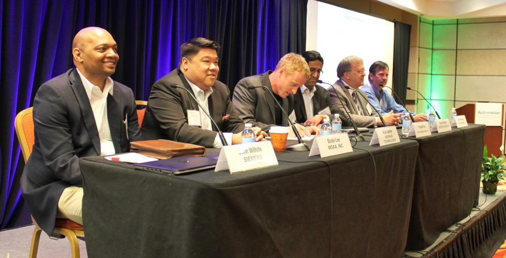 A panel focused on IIoT applications included representatives from Siemens, Moxa, Kepware, GE, Bosch Rexroth and B+B SmartWorx.