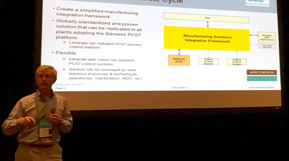 Tim Morrison of Dow Corning delivering his presentation at the 2015 Siemens Automation Summit.