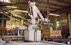The five robotic palletizers at Pacific Foods&rsquo; facility are compact, easy to program, and flexible enough to adapt to changing packaging formats.