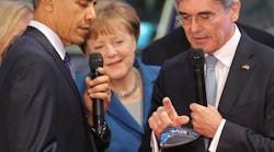 U.S. President Obama, German Chancellor Merkel, and Siemens&apos; Kaeser (l-r) at Hannover Messe 2016. Source: Siemens