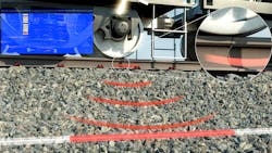 This image depicts how buried fiberoptic cable can be used to sense and detect issues such as a damaged rail based on the type of vibrations emitted. Source: Frauscher Sensor Technology.