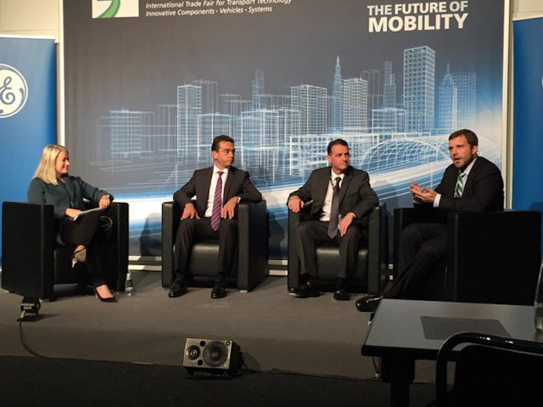 innoTrans2016新闻发布会期间小组讨论GEJEMY Miller、IntelValStoyanov、Amsted铁路JohnFelty和GESeth Bodnar
