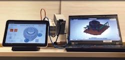 Shown here is a Bosch Rexroth controller connected to the HMI of a real machine on the left and also connected to a virtual mach Shown here is a Bosch Rexroth controller connected to the HMI of a real machine on the left and also connected to a virtual mach