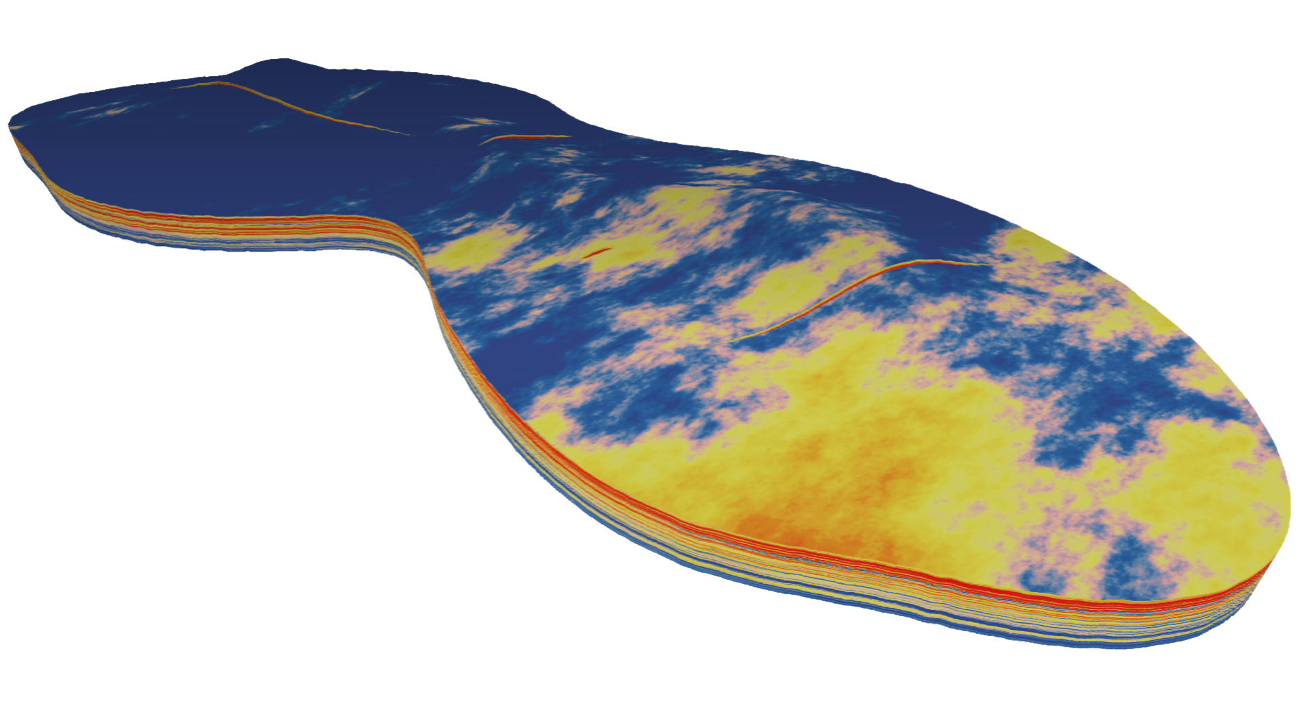Representation of the billion-cell model showing porosity variation.
