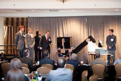 The Copley Engineering Team presents the Fomo Nozzle Production and Packaging System at the SourceAmerica Design Challenge. From left, the team includes students Matthew Kromalic, Adam Eberhardt, Deniz Tektas, Greg White and Aaron Hesketh. Source: Copley High School Engineering Team The Copley Engineering Team presents the Fomo Nozzle Production and Packaging System at the SourceAmerica Design Challenge. From left, the team includes students Matthew Kromalic, Adam Eberhardt, Deniz Tektas, Greg White and Aaron Hesketh. Source: Copley High School Engineering Team