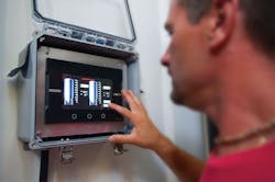 An Omron HMI allows operators at craft brewery Flying Monkeys to monitor fill level, temperature and other operational controls An Omron HMI allows operators at craft brewery Flying Monkeys to monitor fill level, temperature and other operational controls