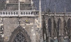 The Intel Falcon 8+ drone inspects the north portal of the Halberstadt Cathedral in Saxony-Anhalt, Germany. The Intel Falcon 8+ drone inspects the north portal of the Halberstadt Cathedral in Saxony-Anhalt, Germany.