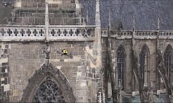 The Intel Falcon 8+ drone inspects the north portal of the Halberstadt Cathedral in Saxony-Anhalt, Germany.