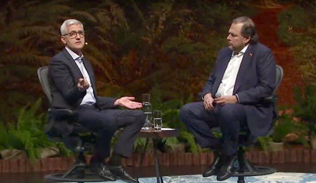 Spieshoffer (left) and Benioff at Dreamforce 2018.