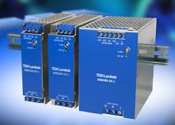 TDK has added 120 W and 240 W rated models to the DRB series of AC-DC DIN rail mount power supplies. TDK has added 120 W and 240 W rated models to the DRB series of AC-DC DIN rail mount power supplies.