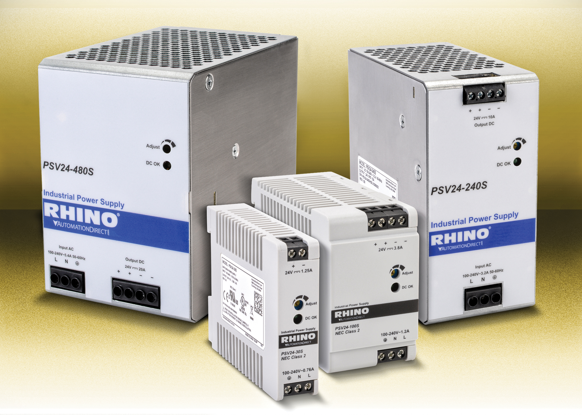AutomationDirect has added PSV series power supplies and universal battery control modules to the RHINO DC power supply lineup.