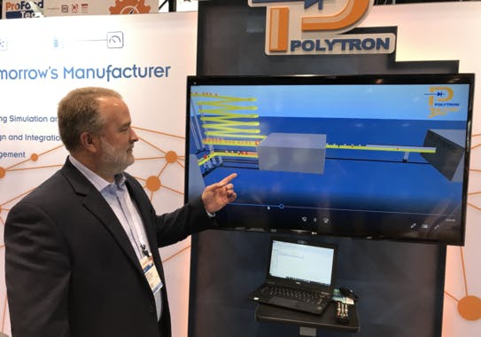 Polytron&rsquo;s PolySim three-dimensional animated simulation was on display at ProFood Tech, demonstrating the following real-world case study. A well-known global consumer goods manufacturer had several bottling lines that were underperforming. There was pressure to make upgrades and improvements in order to meet KPIs; mitigate investment risk; and meet growing market demand. Lines needed to operate more efficiently and profitably. The company&apos;s goal was always clear: Increase production by 50 percent. They decided to pilot some changes on one line before universally reconfiguring the others. Fixated on the wrong issue Prior to Polytron&rsquo;s engagement with this company&mdash;and fixated on line speed and throughput&mdash;the client determined that one of the machines on the line needed to be replaced as the culprit of poor performance and limited capacity. The new machine had the capacity to run at 300 bpm when coupled with improved bottle handling, but would that be enough to get them to the output goal? Without clar