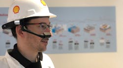 Michael Kaldenbach, Shell’s digital realities lead, demonstrates a head-mounted HMT-1Z1 device. Michael Kaldenbach, Shell’s digital realities lead, demonstrates a head-mounted HMT-1Z1 device.