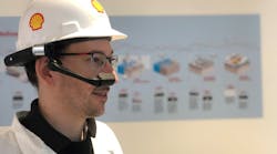 Michael Kaldenbach, Shell&rsquo;s digital realities lead, demonstrates a head-mounted HMT-1Z1 device.