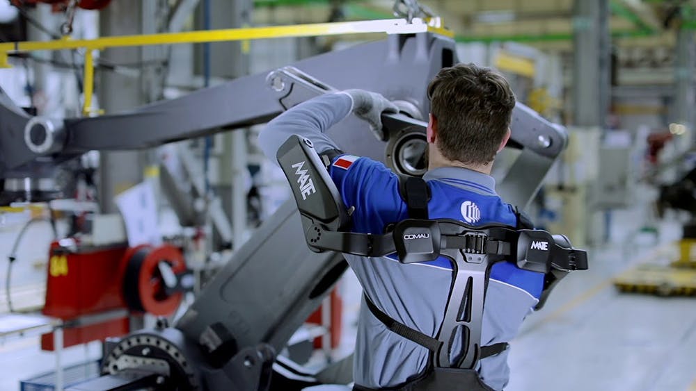 The Mate wearable exoskeleton uses an advanced passive structure to help workers perform repetitive tasks.