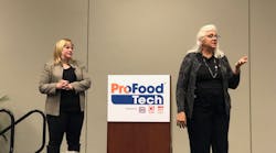 Karen Norheim and Diane Wolf speaking on women in manufacturing at ProFood Tech.