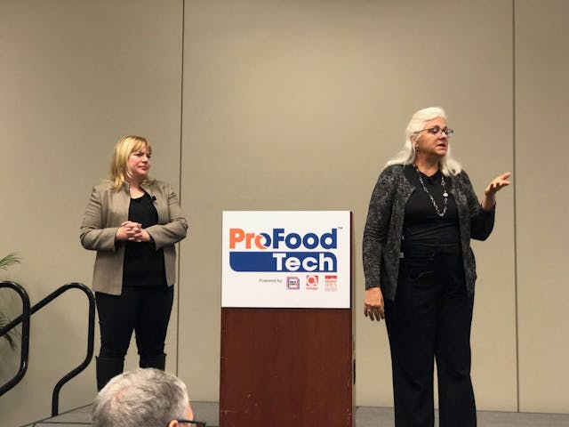Karen Norheim and Diane Wolf speaking on women in manufacturing at ProFood Tech.