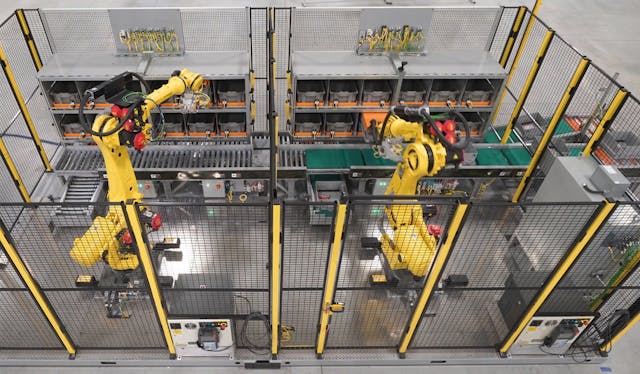 Birds-eye view of a built RFSS in a two-robot configuration. Source: JR Automation