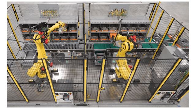 Birds-eye view of a built RFSS in a two-robot configuration. Source: JR Automation