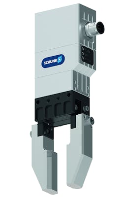 The SCHUNK EGB with IO-link is a compact mechatronic 24 V gripper for small components that allows flexible processes during fast-paced pick &amp; place.