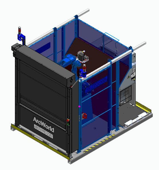 由Yaskawa Motoman制作的小型 ArcWorld50系列工作机是廉价电网对网解决方案,预组装公共基础