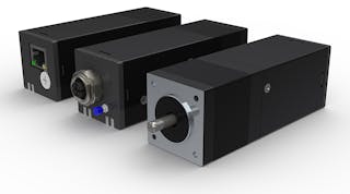 The TSM14POE StepSERVO from Applied Motion includes a motor, encoder, drive, and controller combined in a single integrated motor package.
