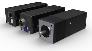 The TSM14POE StepSERVO includes a motor, an encoder, a drive, and a controller combined in a single integrated motor package.