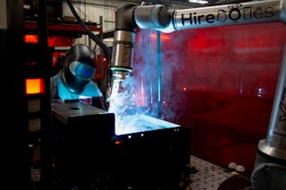 The new for-hire BotX Welder&mdash;developed by Hirebotics using Universal Robots&rsquo; UR10e collaborative robot arm&mdash;lets manufacturers automate arc welding with no capital investment, handling even small batch runs not feasible for traditional automation. Source: Universal Robots