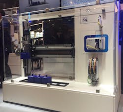 This 2-axis robot in the Lenze booth at SPS 2019 was used to show a model-based and data-based approach to condition monitoring using data from the robot&rsquo;s drive.