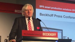 Beckhoff Managing Director/Founder Hans Beckhoff at the company's SPS 2019 press conference. Beckhoff Managing Director/Founder Hans Beckhoff at the company's SPS 2019 press conference.