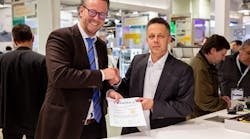 The Harting Technology Group and Expleo Germany GmbH concluded a cooperation agreement at the SPS Trade Fair 2019 in Nuremberg. The picture shows (from left) Philip Harting, Chairman of the Board of the Harting Technology Group, Peter Seidenschwang, Head of Industry at Expleo Germany GmbH.