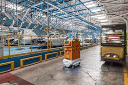 The MiR100 from Mobile Industrial Robots moving equipment in a Ford facility. Source: Mobile Industrial Robots (MiR) The MiR100 from Mobile Industrial Robots moving equipment in a Ford facility. Source: Mobile Industrial Robots (MiR)