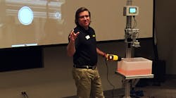 Vega’s Greg Tischler demonstrates the effects of heat in the atmosphere on both radar and ultrasonic technologies. Vega’s Greg Tischler demonstrates the effects of heat in the atmosphere on both radar and ultrasonic technologies.