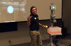 Vega’s Greg Tischler demonstrates the effects of heat in the atmosphere on both radar and ultrasonic technologies. Vega’s Greg Tischler demonstrates the effects of heat in the atmosphere on both radar and ultrasonic technologies.