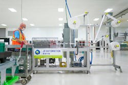 GM engineer work on final testing and validation of medical mask assembly line from JR Automation. GM engineer work on final testing and validation of medical mask assembly line from JR Automation.
